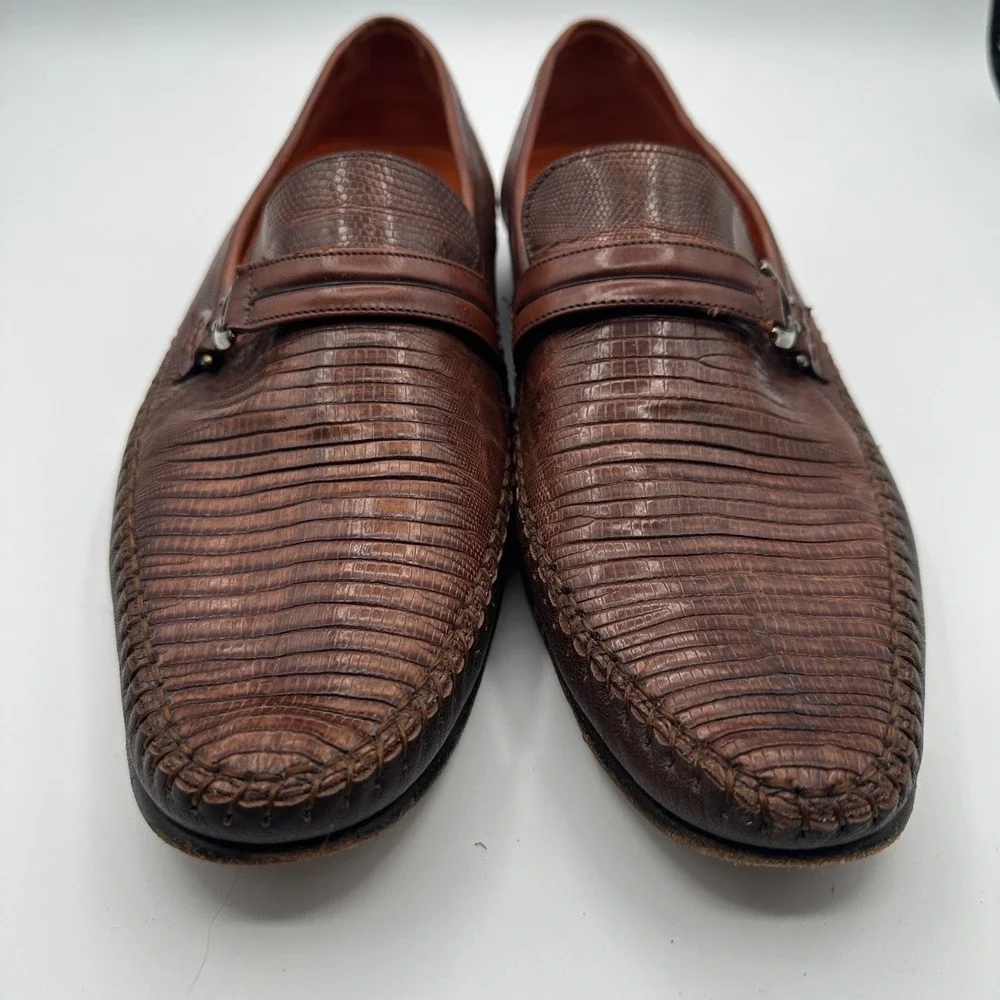 Mezlan Genuine Lizard Skin Loafers Men 10.5 Brown Dress Shoes Luxury Spain Made